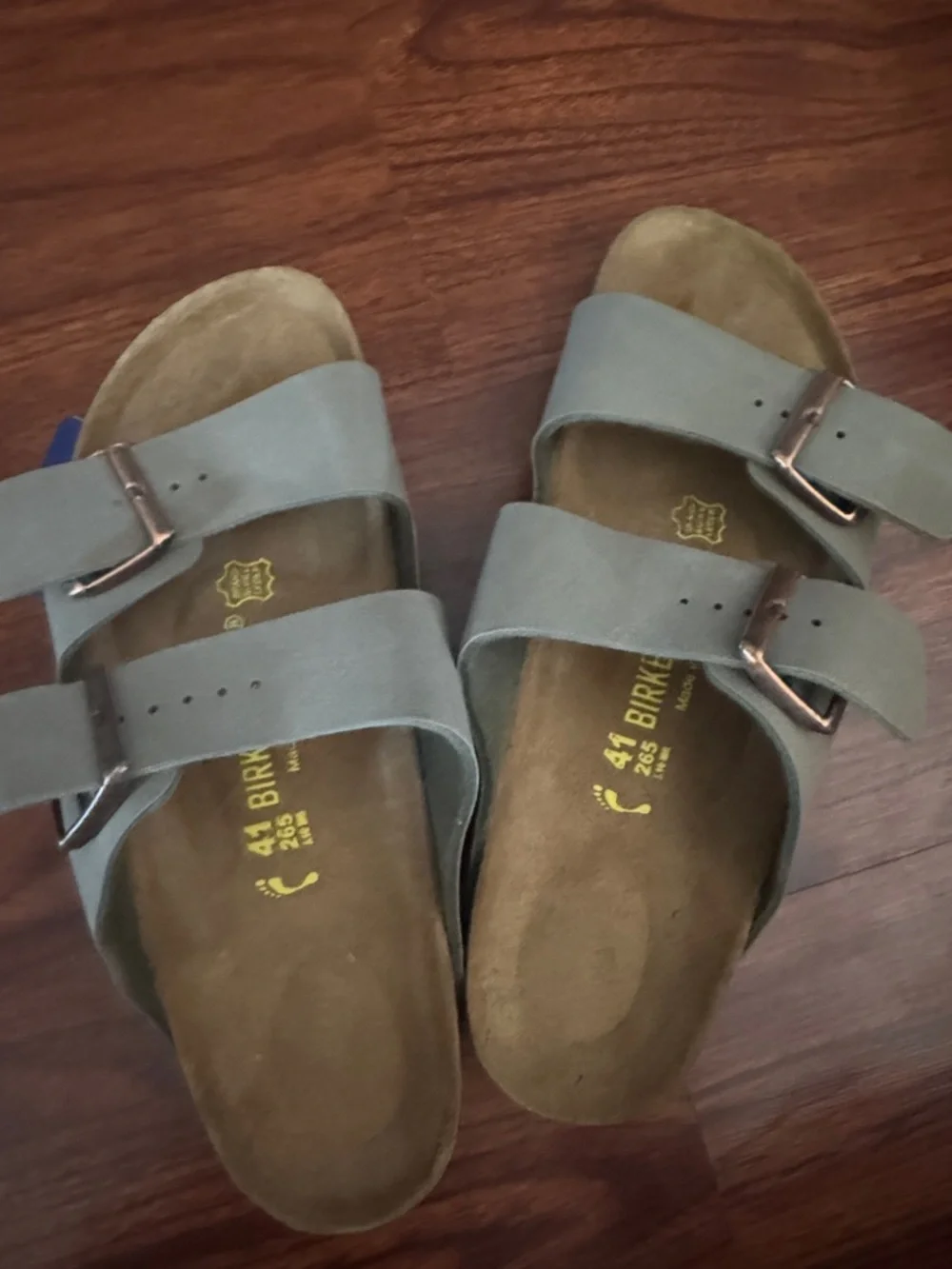 Birkenstock Double-Strap Sandals in Light Gray stone W/ Bronze Buckles - Arizona
